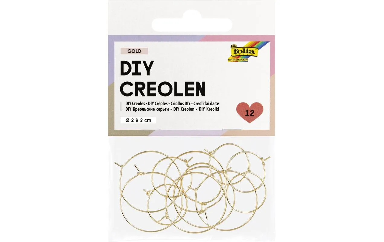 Folia DIY Creolen 12 Stück, 2 cm und 3 cm, gold