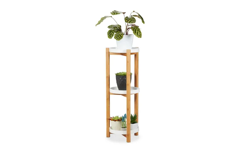 relaxdays Pflanzenständer mit 3 Etagen 30 cm, naturalee/bianco
