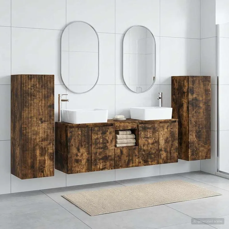 Badezimmermöbel-Set 5 stk. Geräucherte Eiche 33 x 34,5 x 100 cm