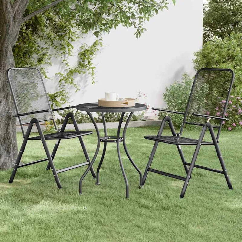 Chaises pliantes, lot de 2, en maille métallique déployée anthracite