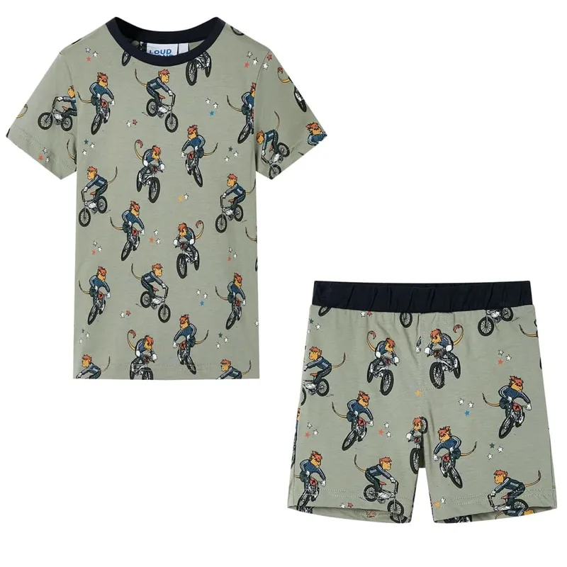 Pyjamas à manches courtes pour enfants kaki clair 128