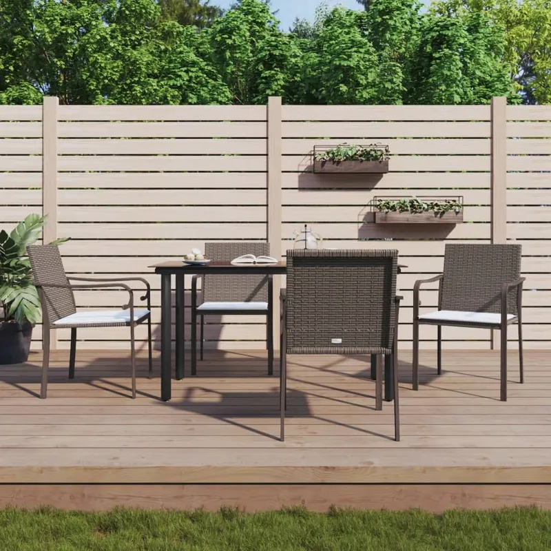 5 pz. set pranzo da giardino con cuscini Poly Rattan e acciaio
