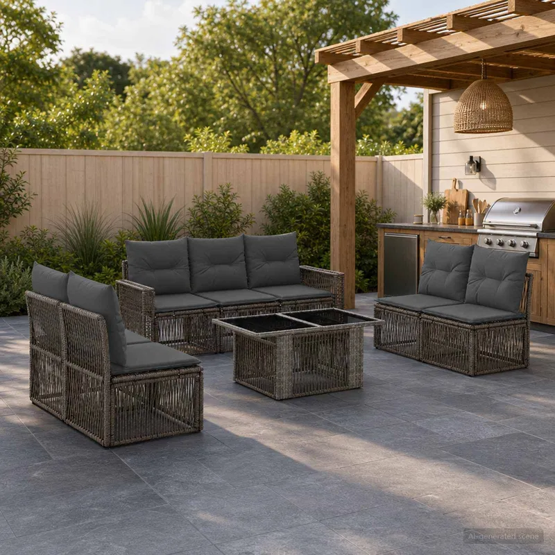 set divano da giardino 8 pz. grigio e grigio scuro polyrattan