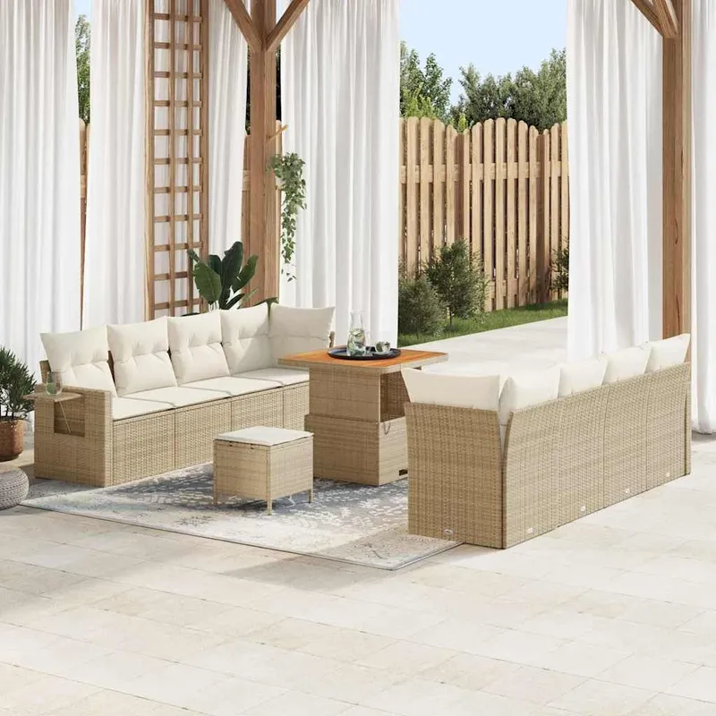 Gartensofa-set Beige und Creme Poly-Rattan