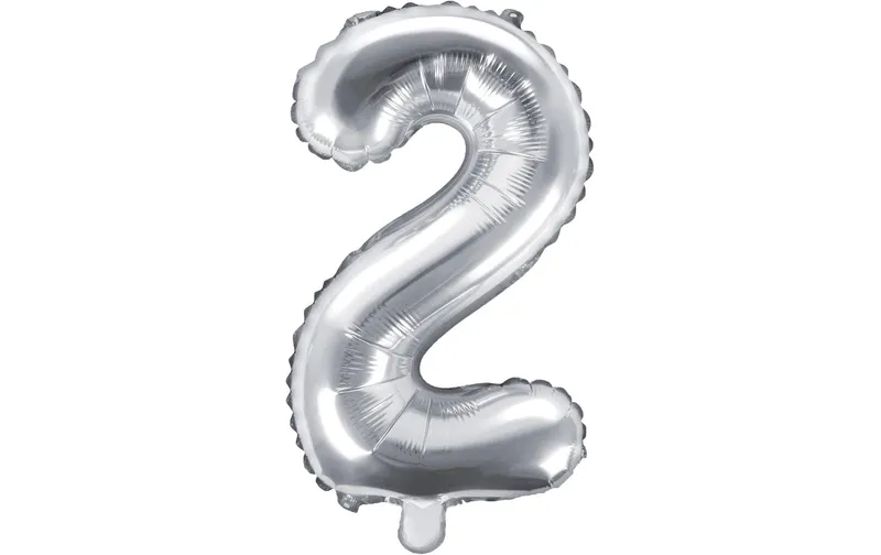 Partydeco Folienballon Zahl 2 klein 35 cm, silber, 1 Stück