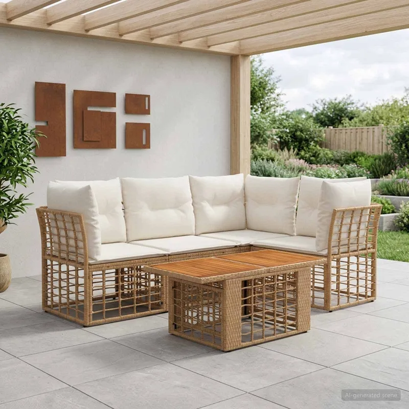 Gartensofa-set 4 stk. Natürlich und Cremweiß Poly-Rattan