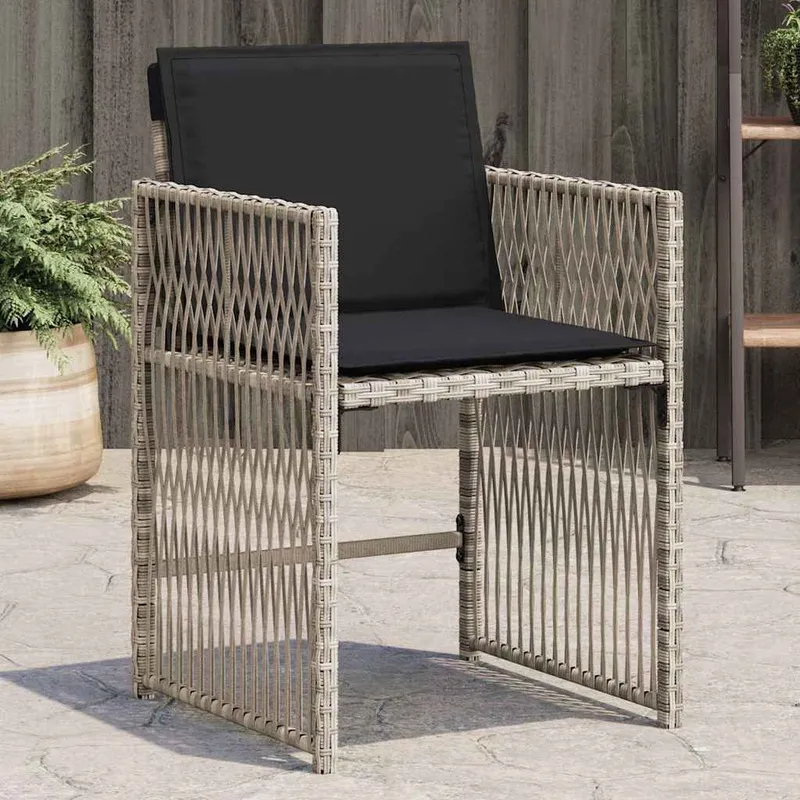 Gartenstühle with cushions 4 pcs light grey Poly Rattan