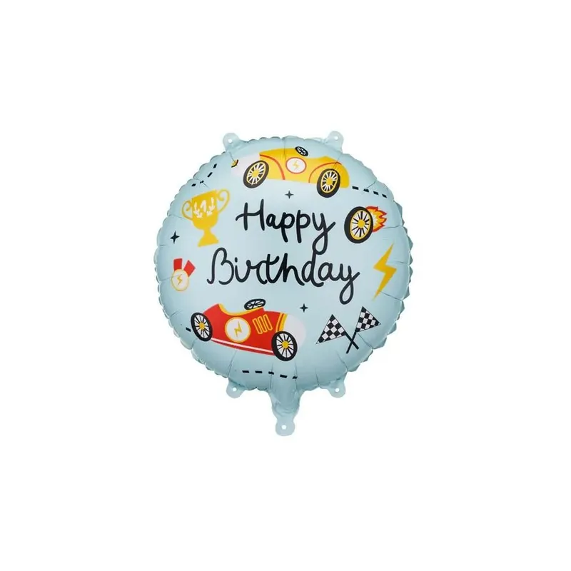 Partydeco Folienballon Happy Birthday 35 x 35 cm, Rennmotiv