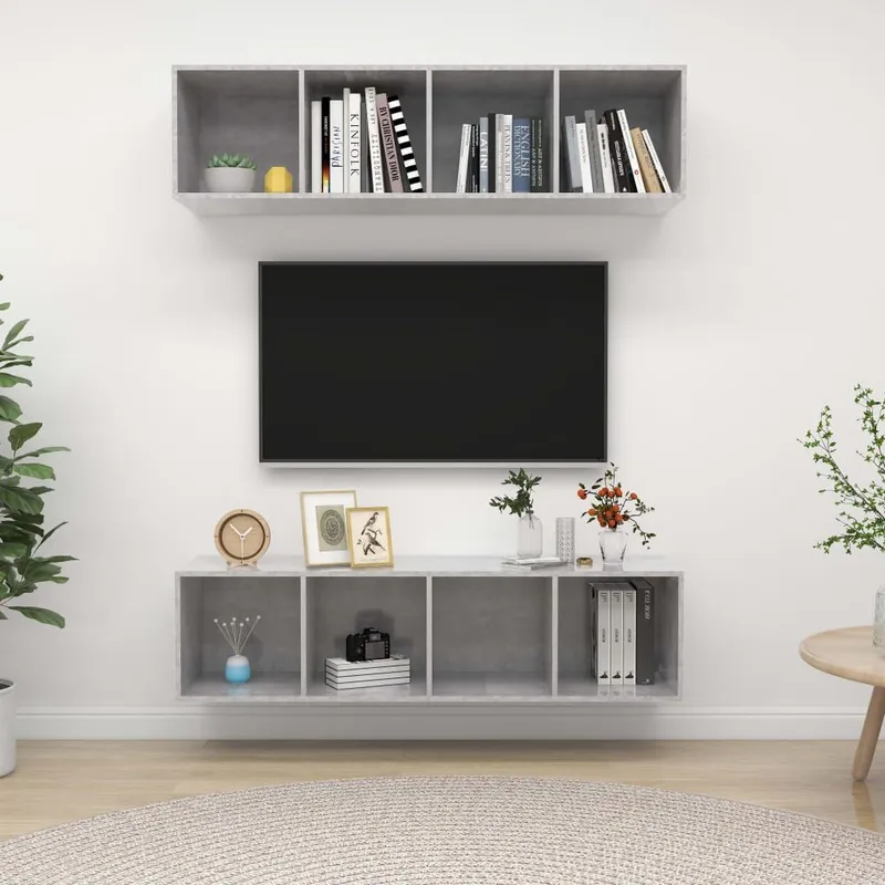 TV-Wandschränke 2 Stk. Betongrau Holzwerkstoff
