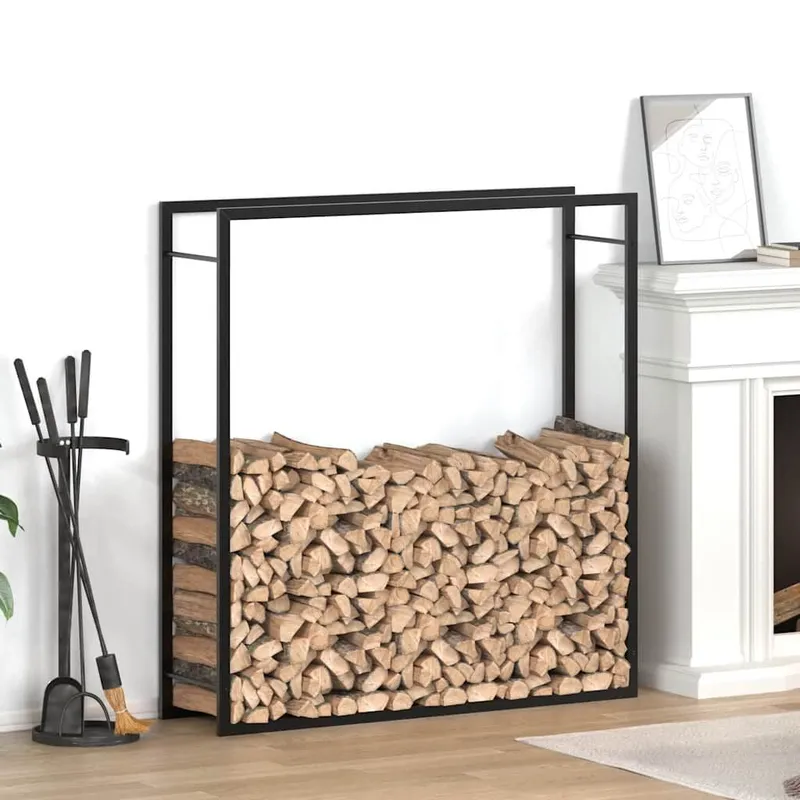 Brennholzregal Mattschwarz 110x28x116 cm Stahl