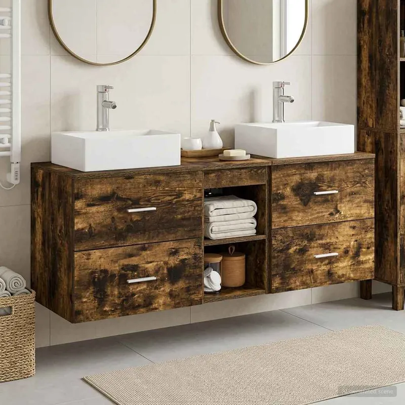 Badezimmerschrank-Set 3 stk. Geräucherte Eiche