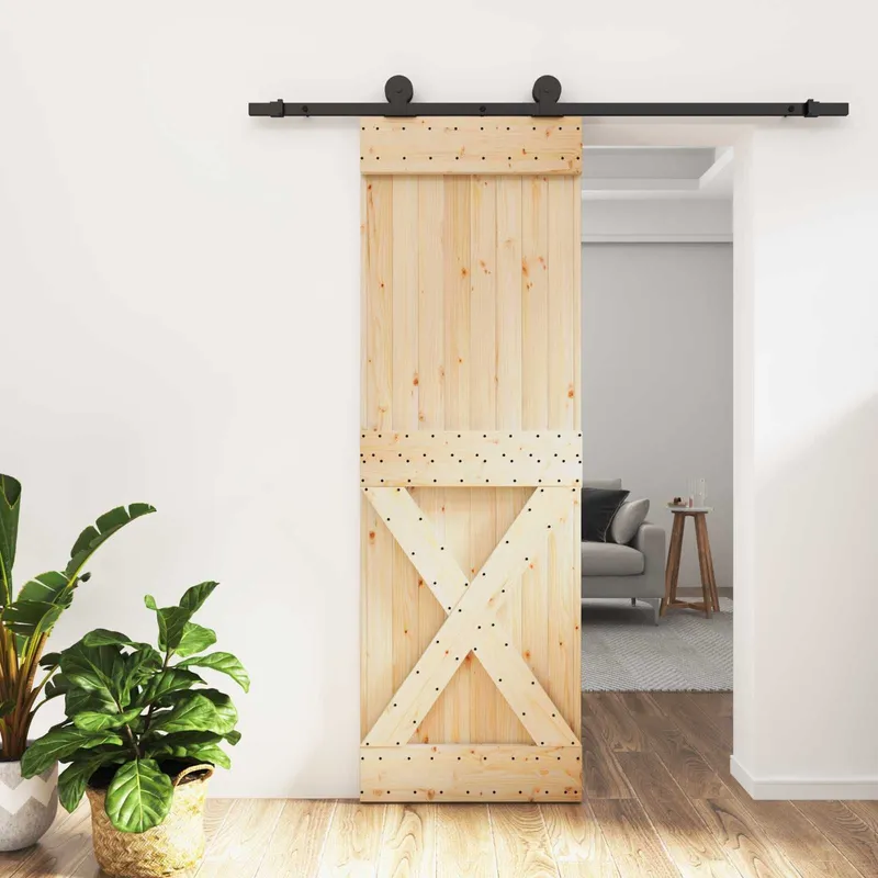 porta scorrevole naturale e nero 70 x 210 cm Massivpino