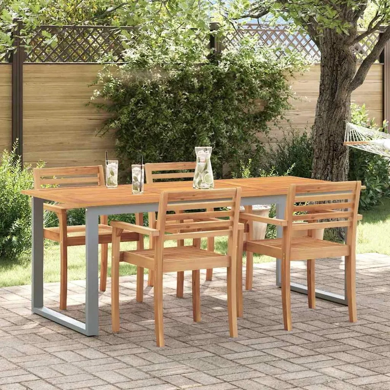 Gartentisch Grau 160 x 80 x 75 cm Massivholz Akazie