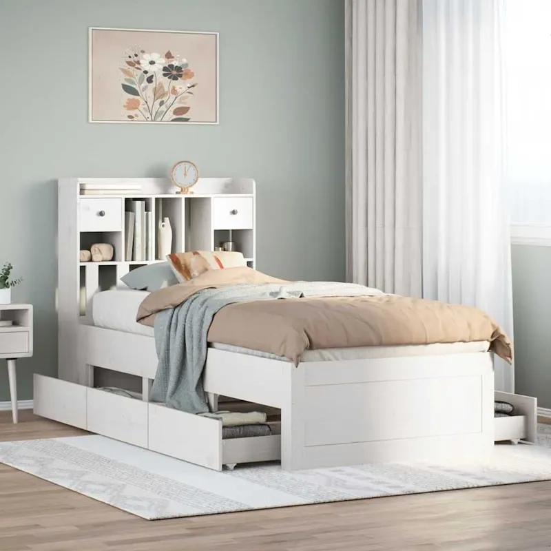 letto in legno massiccio con scaffale senza materasso bianco 90x200 cm pino