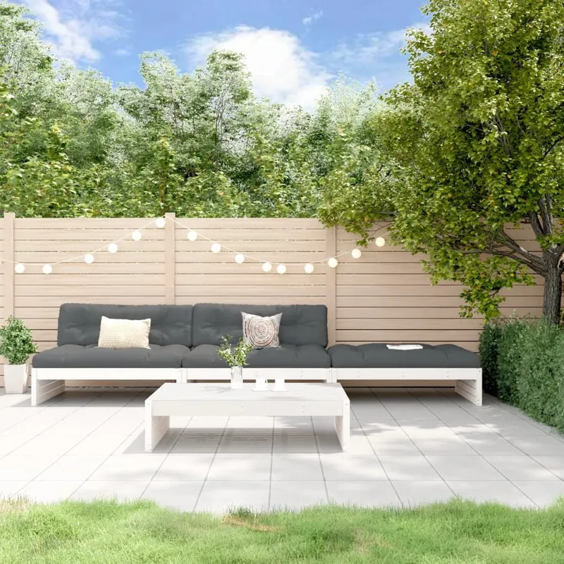 4-tlg. Garten-Lounge-Set mit Kissen bianco Massivholz