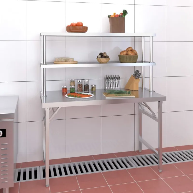 Table de travail de cuisine avec étagère 120x60x145 cm Inox