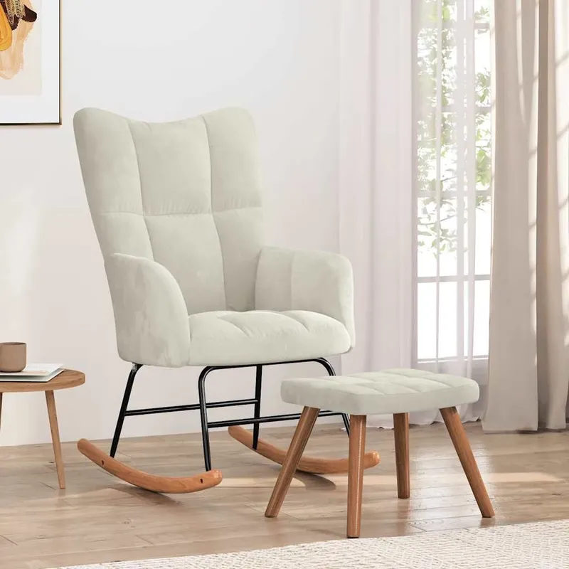 Schaukelstuhl with Hocker cream white velvet