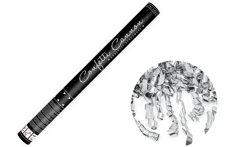 Partydeco Konfettikanone Schlangen Silber, 60 cm