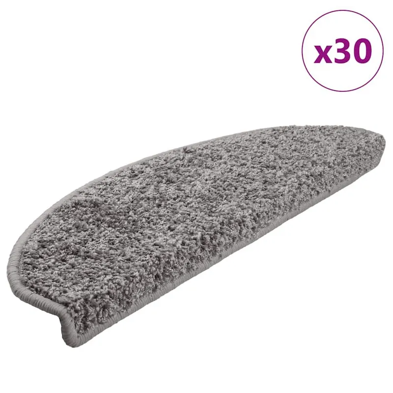 Tapis d'escalier 30 pièces 65 x 21 x 4 cm Gris Demi-rond Grand
