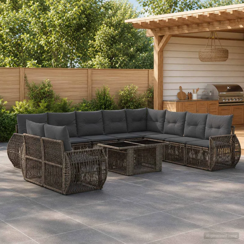 Gartensofa-set 11 stk. Grau und Dunkelgrau Poly-Rattan