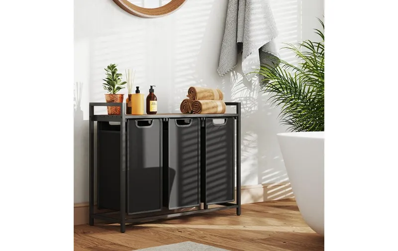 VASAGLE Wäschekorb mit Ablagen 114 l, Schwarz