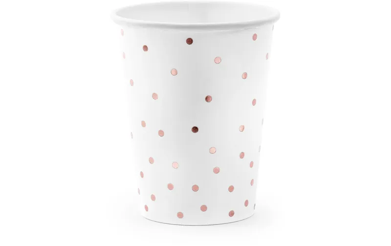 Partydeco Einwegbecher Punkte 260 ml, 6 Stück, Rosegold/Weiss