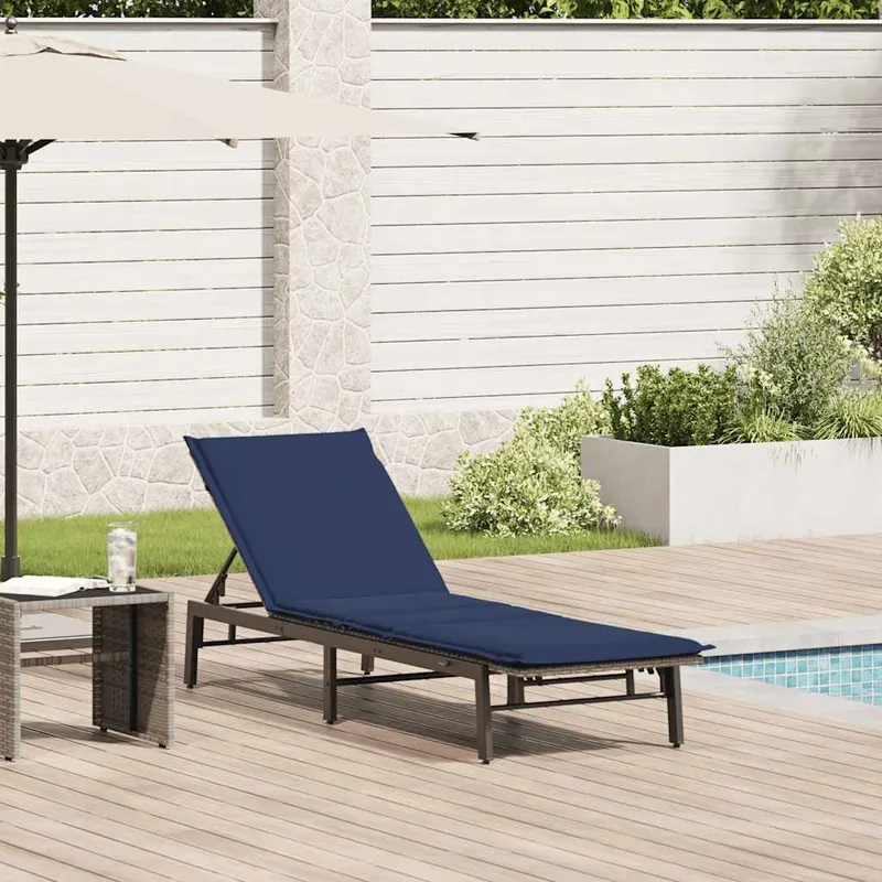 Sonnenliege mit Auflage grey Poly Rattan