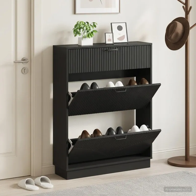 Schuhschrank HOORN 78 x 24 x 100 cm derivato del legno nero