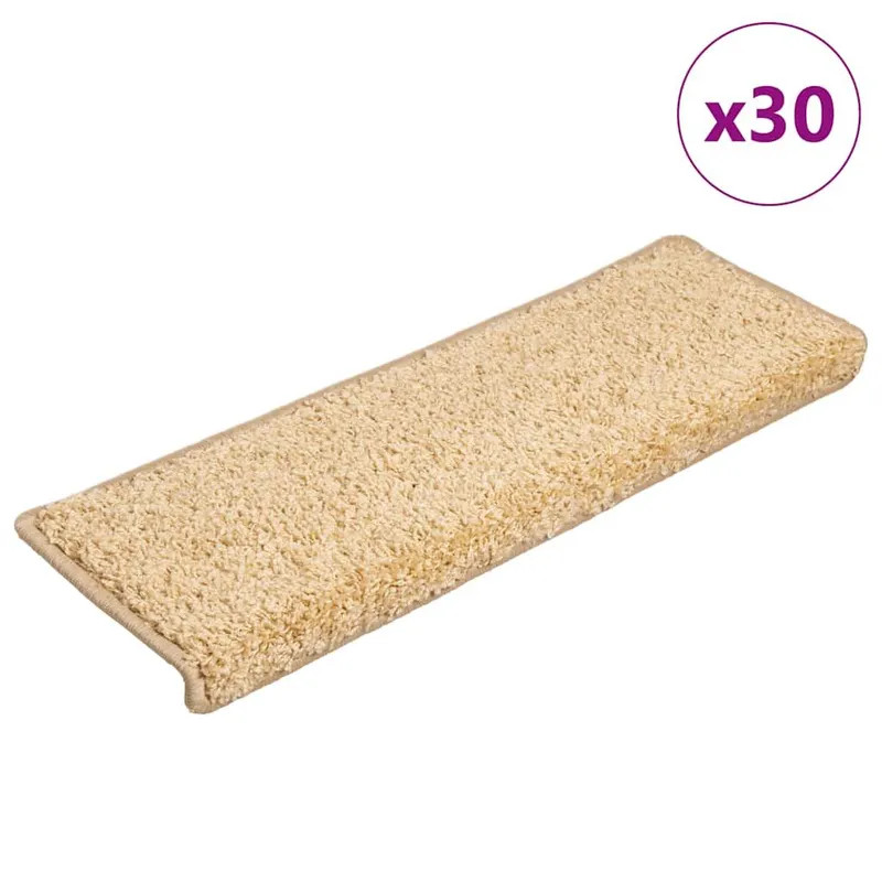 Tapis d'escalier 30 pièces 65 x 21 x 4 cm Crème Bord rectangulaire