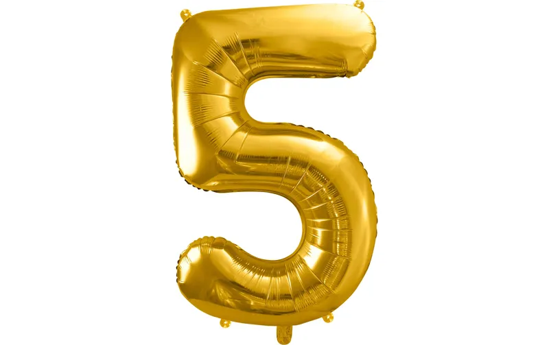 Partydeco Folienballon Zahl 5 gross 86 cm, gold, 1 pieces