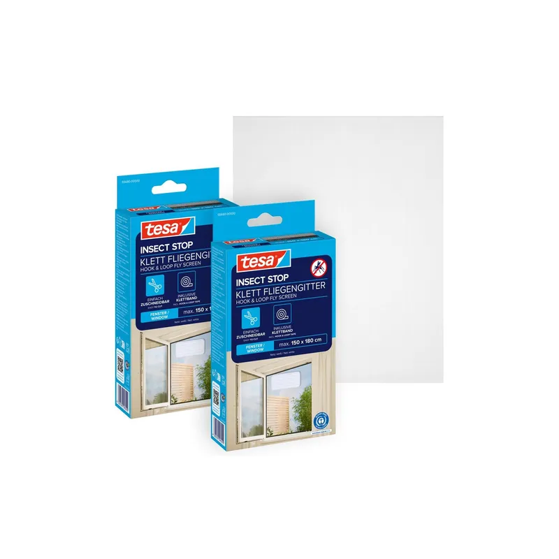 tesa Fliegengitter -Set Standard, 2x 1.5 m x 1.8 m, Weiss