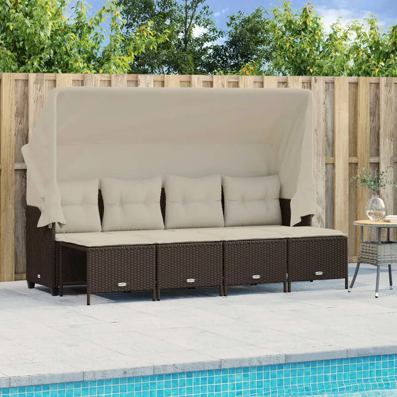 Salon de jardin avec coussins 5 pcs marron résine tressée