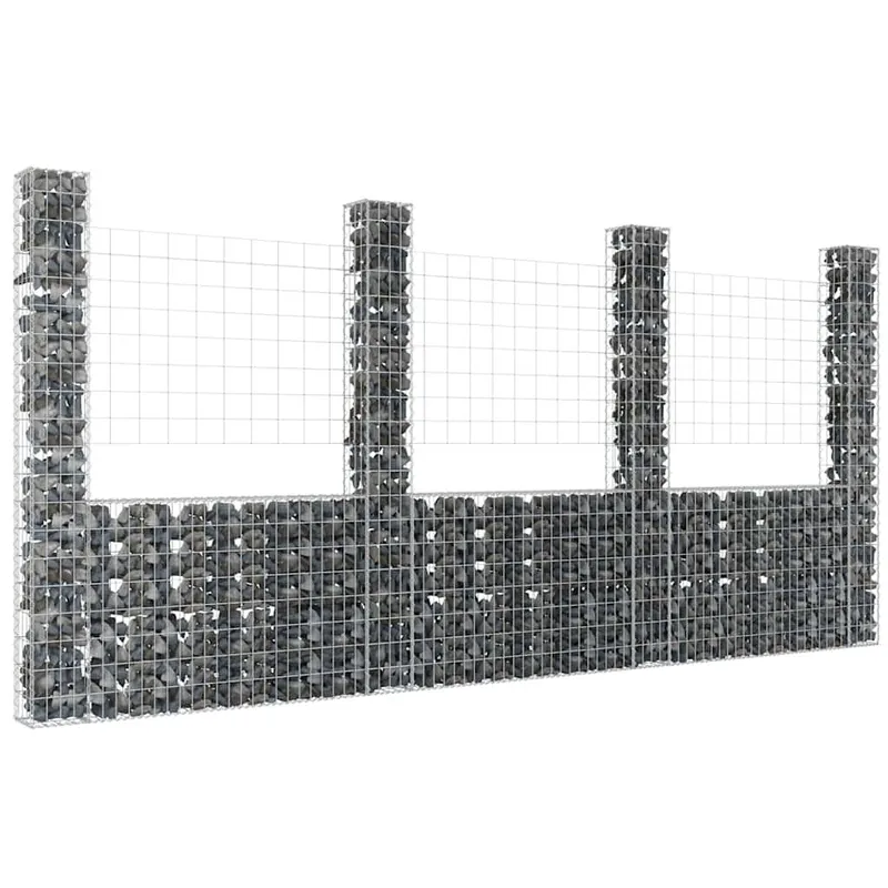 Gabionenkorb U-Form mit 4 Säulen Eisen 380x20x200 cm