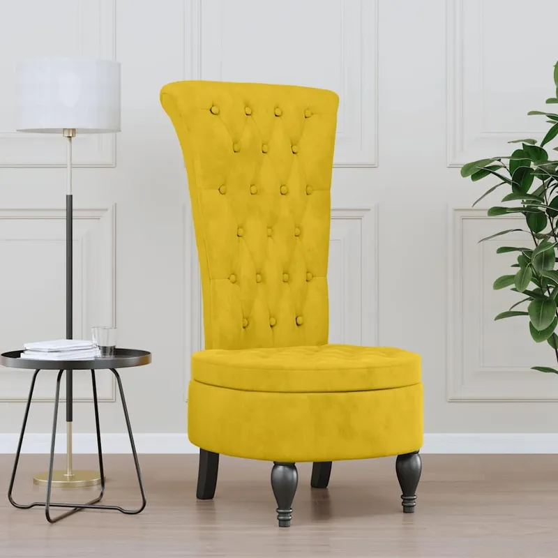 Polsterstuhl con Hoher Rückenlehne giallo velluto Knopfheftung