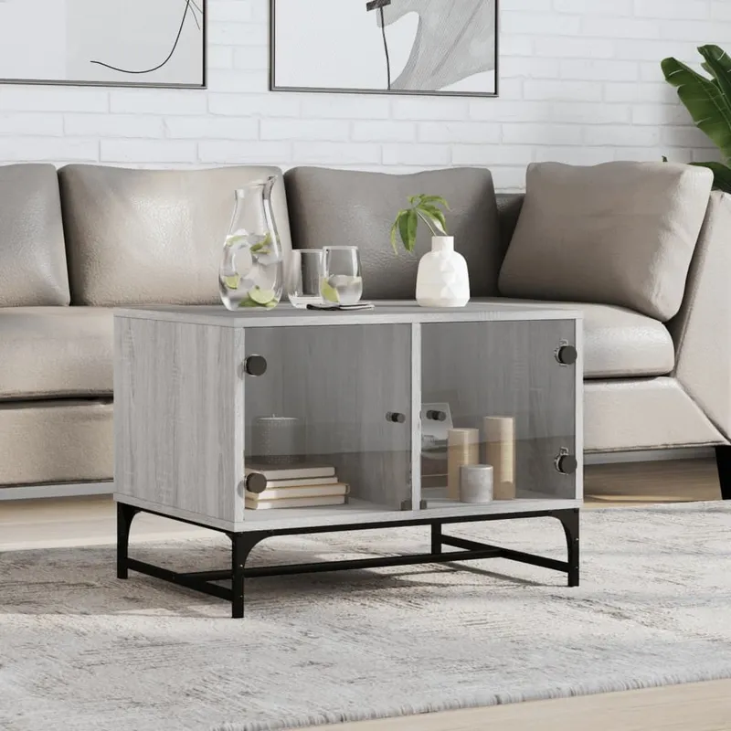 Couchtisch mit Glastüren grigio Sonoma 68,5x50x50 cm