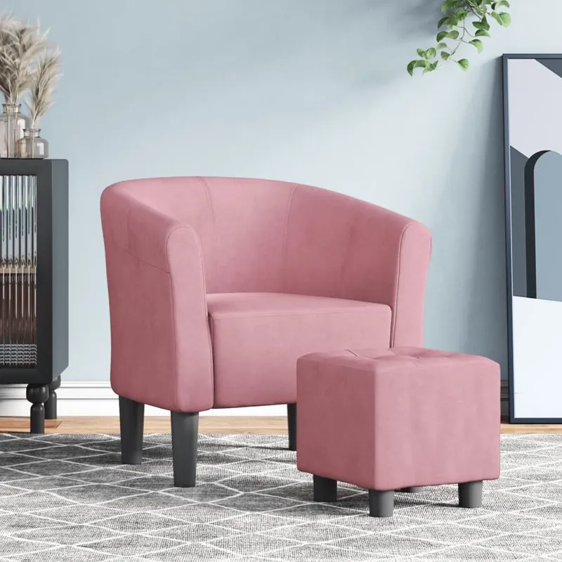 Clubsessel con Fußhocker rosa velluto