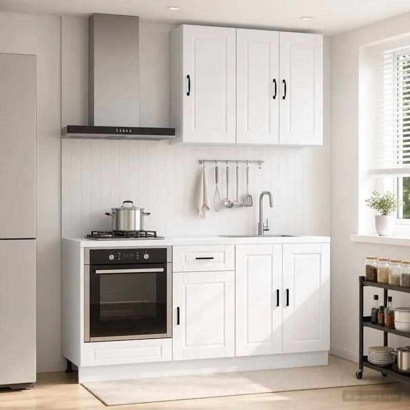 Unité de cuisine PORTO 5 pc Blanc brillant Bois d'ingénierie