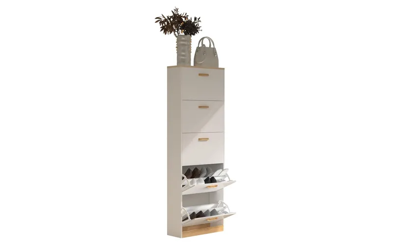 VCM Schuhschrank Halom XL 59 x 170 cm, blanc/Honig-Eiche