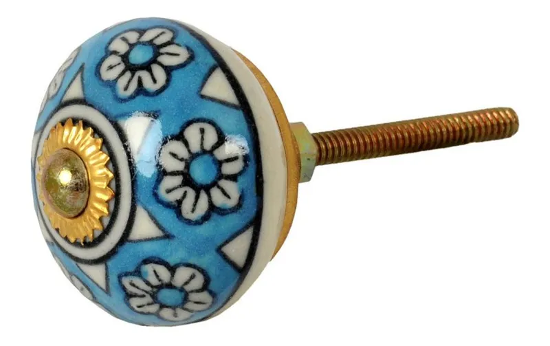 Tranquillo Möbelgriff handgemacht, Ø 4 cm, blue/Gold