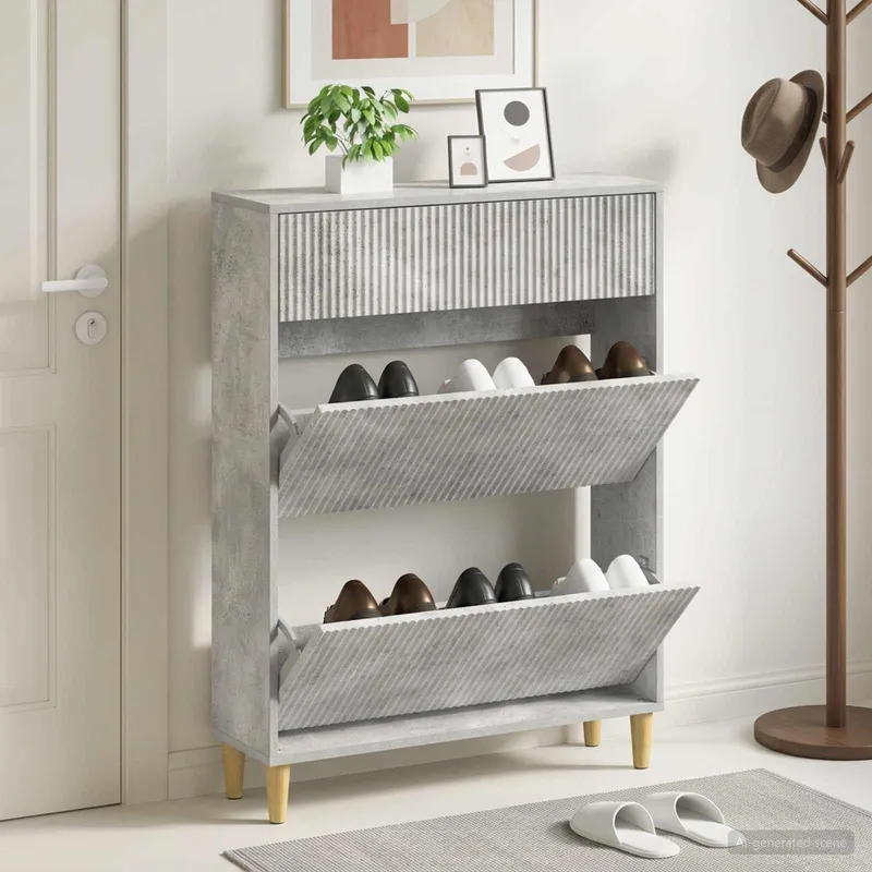 Schuhschrank ARNHEM 78 x 24 x 103 cm Holzwerkstoff Betongrau