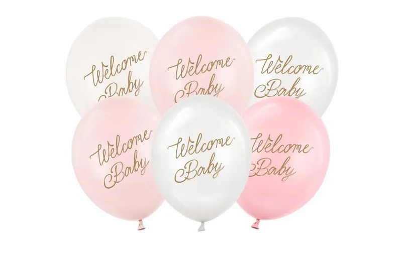 Partydeco Luftballon Welcome Baby, white / Rosa, 30 cm, 6 pieces