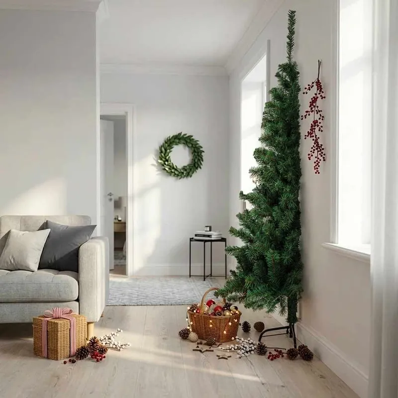 Künstlicher Halb-Weihnachtsbaum mit Ständer Grün 240 cm PVC