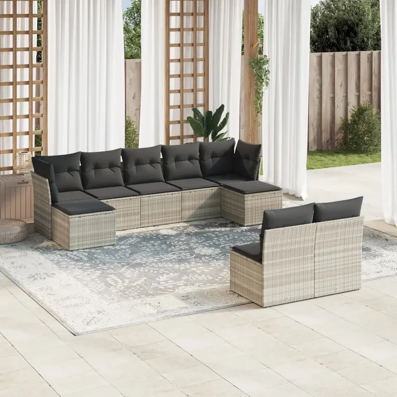 9-tlg. set divano da giardino con cuscini Hellgrau Poly Rattan