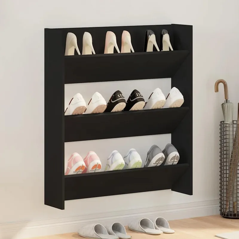 Armoire à chaussures murale noir 80x18x90 cm bois d'ingénierie