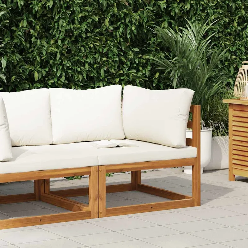 Modular-Eckdivano con Cremeweißen cuscini acacia legno massiccio