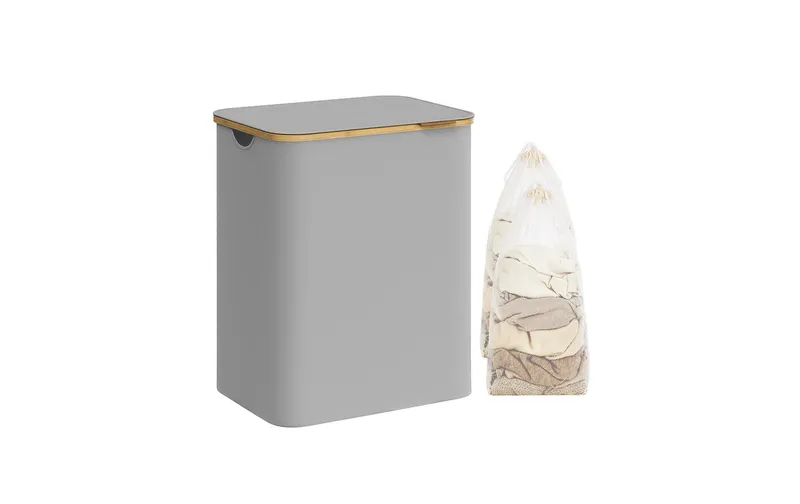 Songmics Wäschekorb zusammenklappbar mit 2 Fächern 130 l, grey