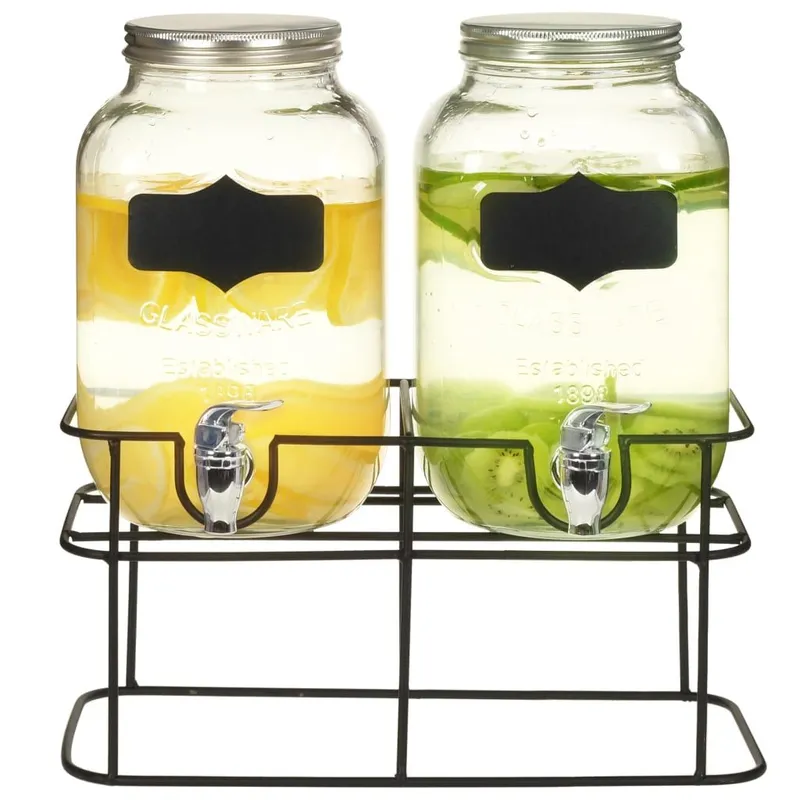 Getränkespender 2 Stk. mit Ständer 2 x 4 L Glas
