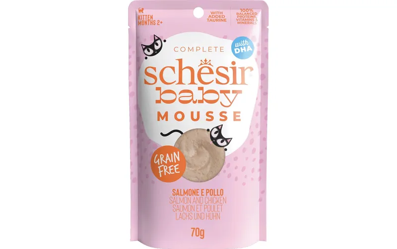 Schesir Nassfutter Baby Mousse Lachs et Huhn, 70 g