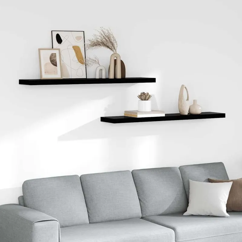 Schweberegale 2 Stk. Hochglanz-nero 120x23,5x3,8 cm MDF