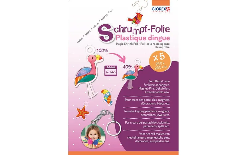 Glorex Schrumpffolie Weiss, A4, 5 Bogen